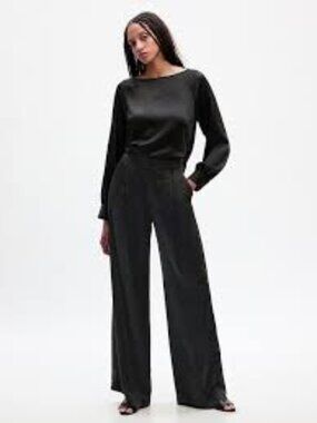 Gap wide-leg satin pants black size 6